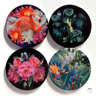 Ceramic Coaster Set of 4 - Tropical Garden Series (Circle)